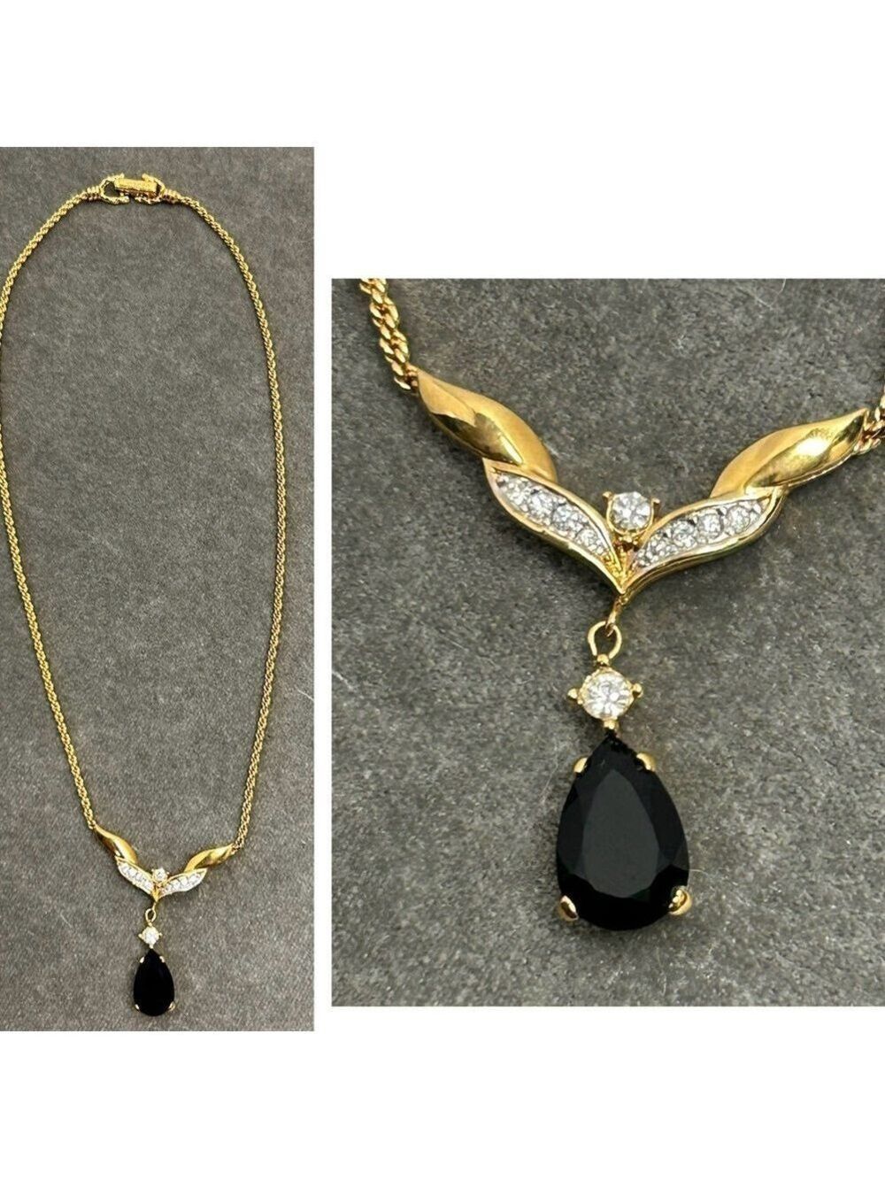 D’orlan black pear shaped gem necklace vintage